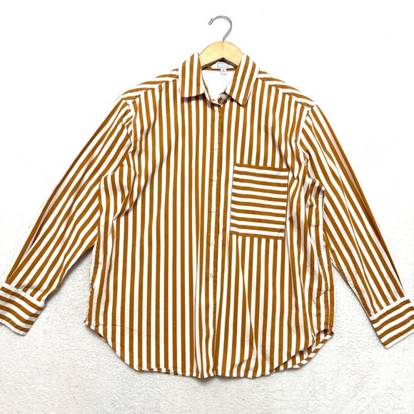 AYR sz S Terracotta & White Stripe Deep End Button Up Oversized Relaxed Shirt - Picture 1 of 5